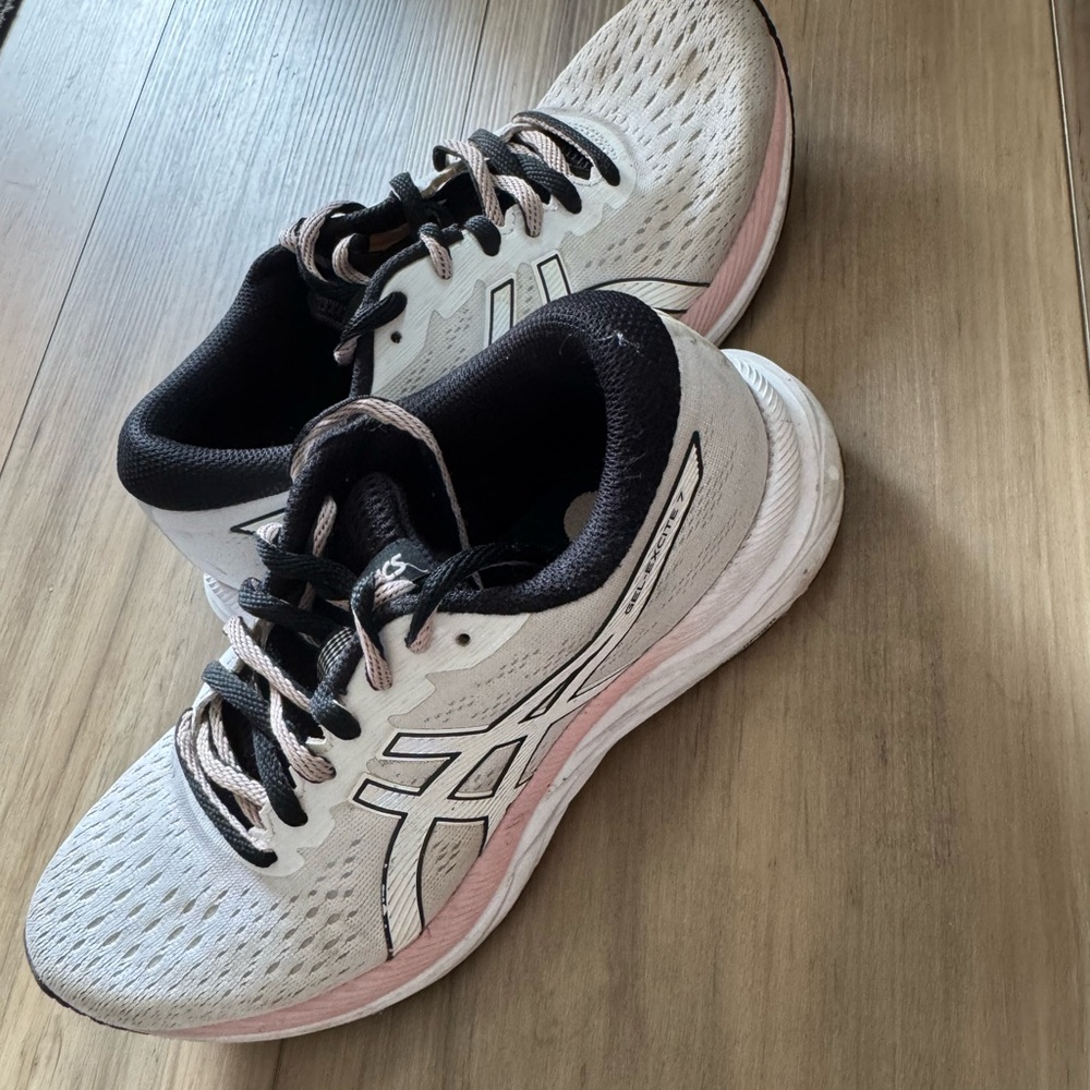 Asics White and Pink Athletic Shoes with Breathable Mesh